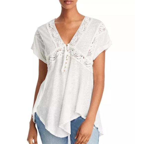 Free People Double V Handkerchief  Hem Boho Tunic Top - Picture 1 of 10